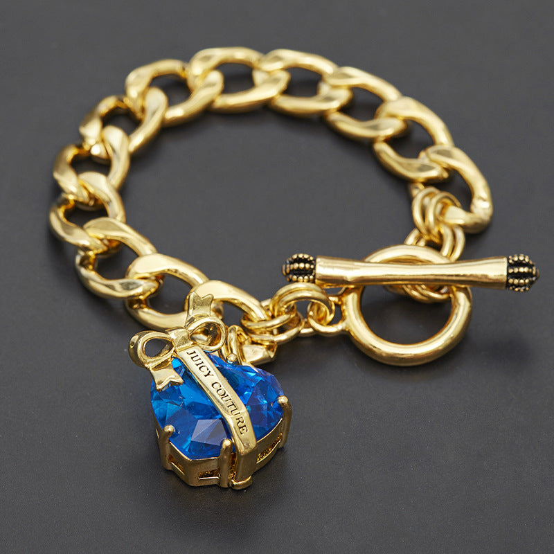 Bracelet Crystal Gemstone Love Zircon Bow Pendant T-Buckle Crown Handmade