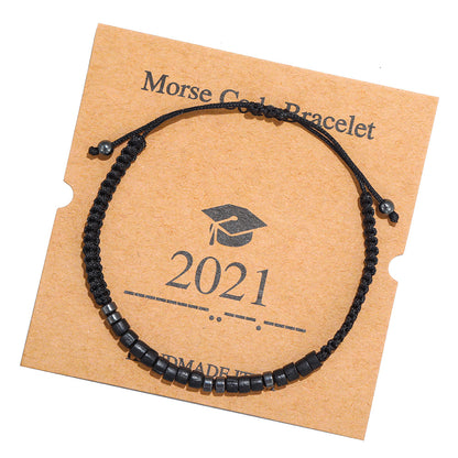 Morse Code Bracelet Creative Black Iron Stone Beaded Wooden Chip Handmade Braided Card Couple Bracelet
