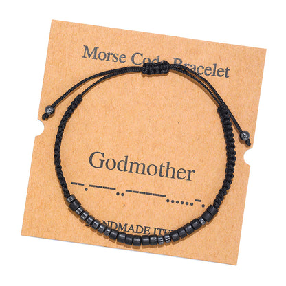 Morse Code Bracelet Creative Black Iron Stone Beaded Wooden Chip Handmade Braided Card Couple Bracelet