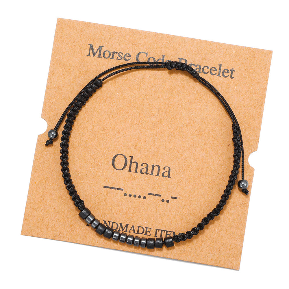 Morse Code Bracelet Creative Black Iron Stone Beaded Wooden Chip Handmade Braided Card Couple Bracelet