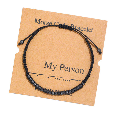 Morse Code Bracelet Creative Black Iron Stone Beaded Wooden Chip Handmade Braided Card Couple Bracelet