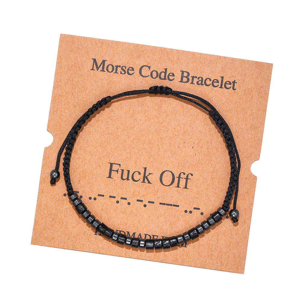 Morse Code Bracelet Creative Black Iron Stone Beaded Wooden Chip Handmade Braided Card Couple Bracelet