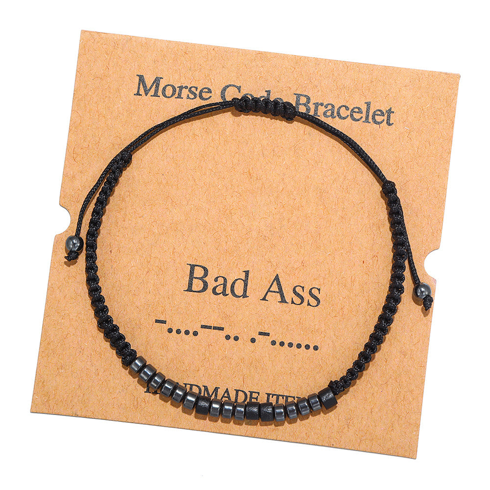 Morse Code Bracelet Creative Black Iron Stone Beaded Wooden Chip Handmade Braided Card Couple Bracelet