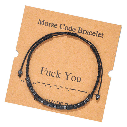 Morse Code Bracelet Creative Black Iron Stone Beaded Wooden Chip Handmade Braided Card Couple Bracelet
