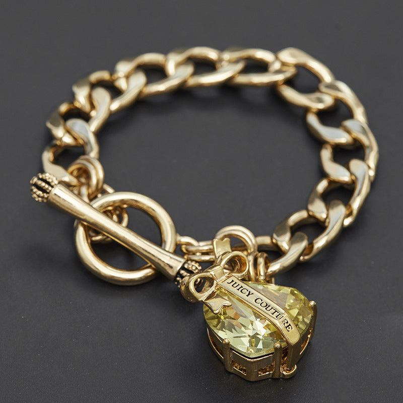 Bracelet Crystal Gemstone Love Zircon Bow Pendant T-Buckle Crown Handmade