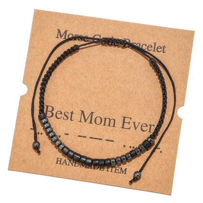 Morse Code Bracelet Creative Black Iron Stone Beaded Wooden Chip Handmade Braided Card Couple Bracelet